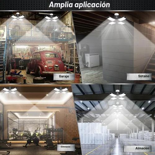 Vista 6 de Paquete de 2 luces LED para garaje, 150W 15000LM 6500K luces LED para taller, luces de garaje de techo LED con 4 paneles deformables, rosca