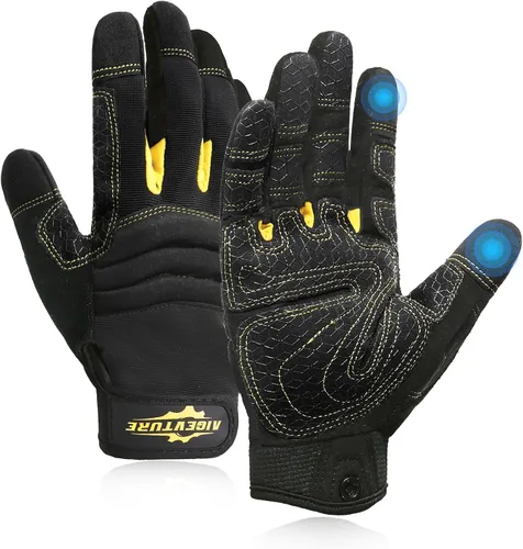 Vista 9 de AIGEVTURE Guantes de trabajo de seguridad para hombres y mujeres, guantes de mecánico ligeros para pantalla táctil, guantes de trabajo de jardinería