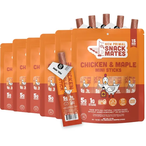 Vista 12 de New Primal Snack Mates Mini Chicken Stick Variety, tres sabores, 15