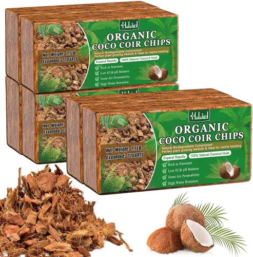 Vista 10 de Halatool 2 chips de cáscara de coco para plantas, 2.2 libras, 100% chips de coco orgánico con baja EC y pH equilibrado, sustrato de coco comprimido