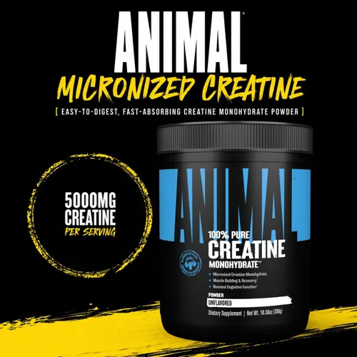 Vista 2 de Animal Monohidrato de creatina en polvo, creatina micronizada para mujeres y hombres, apoya el crecimiento muscular, la fuerza, la resistencia