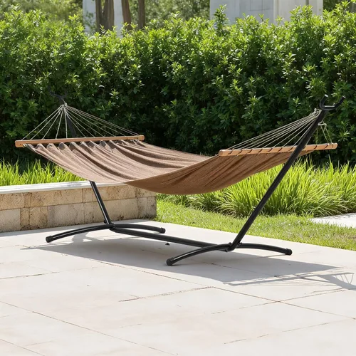 Vista 2 de FDW Soporte de hamaca portátil de 9 pies, soporte de hamaca resistente, soporte de acero portátil solo para patio al aire libre o interior con funda