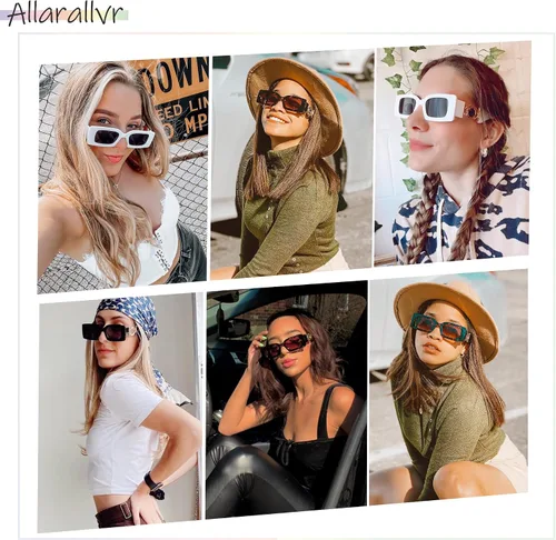 Vista 4 de Allarallvr Y2K Small Rectangle Chunky Frame Sunglasses for Women Men Retro Trendy Metal Square Sun Glasses AR82074