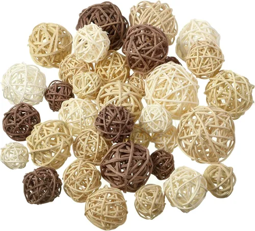 Vista 8 de Patelai 36 Piezas Bolas de Mimbre de Ratán Bolas Decorativas para Jarrón Centro de Mesa Cuencos Esferas de Relleno para Decoración del Hogar, 4 Boho