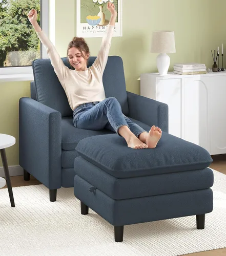 Vista 9 de Welzona Loveseat, 51" Small L Shaped Couch, Comfy Teddy Love Seat with Ottoman Set, Tool-Free Setup Loveseat Sofa with Ottoman, All-Wood Small Sofa