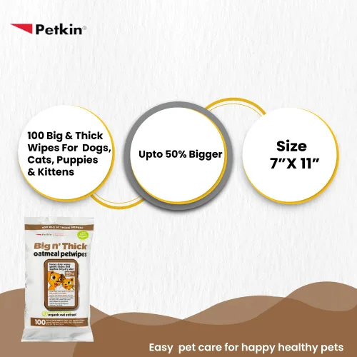 Vista 4 de Toallitas para mascotas Petkin para perros y gatos, harina de avena, 100 toallitas (grandes) para perros y gatos - Calma la piel seca y con picazón