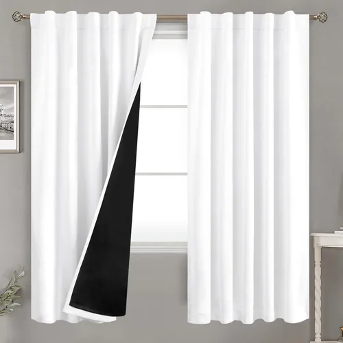 Vista 73 de BGment Cortinas 100% opacas beige de 63 pulgadas de largo con forro aislante térmico, bolsillo para varilla y lengüeta trasera de doble capa