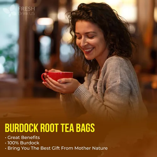 Vista 9 de FreshDrinkUS, 40 bolsas de té de raíz de bardana premium, 100% natural y puro de raíz de bardana. Fabricado con bolsas de té de material natural.