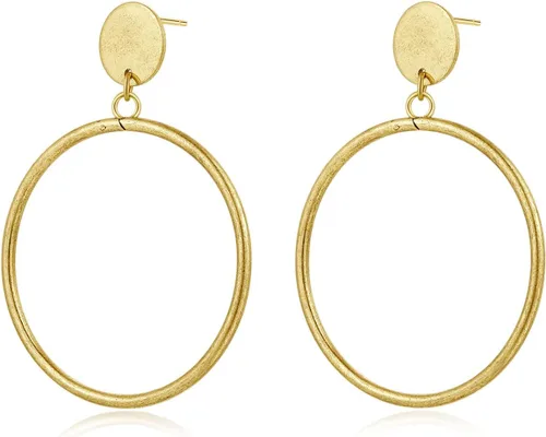 Vista 2 de Doubnine Aretes de aro retro de bronce, estilo bohemio, círculo, oro mate, aretes de disco de oro mate, joyería elegante para mujer