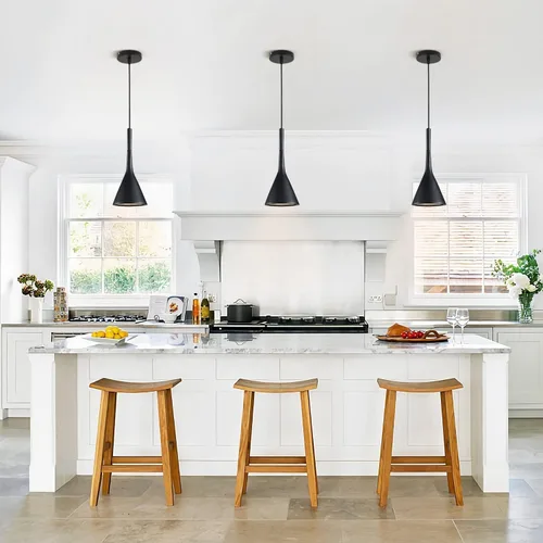 Vista 3 de KCO Lighting Farmhouse - Lámpara colgante de cono negro de 1 luz, pequeña lámpara colgante industrial para isla de cocina, luminaria colgante