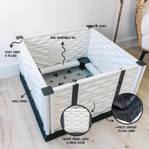 Vista 6 de EZwhelp EZclassic 28"x28"x18" Caja de parto acolchada pequeña para perros con rieles, suministros para parto de cachorros, almohadilla negra