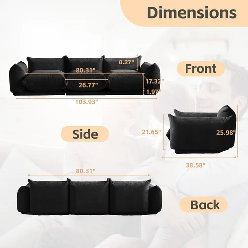 Vista 2 de JACH Mid-Century - Sofá modular moderno de felpilla para sala de estar, sofás minimalistas profundos de 3 asientos con cojín grueso, muebles cómodos