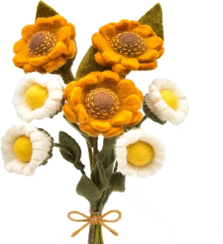 Vista 11 de Glaciart One Ramo de flores artificiales de narciso de fieltro, 5 piezas, reutilizables, lavables y listas para aceite esencial, flores artificiales