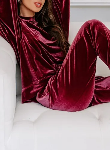 Vista 3 de Herseas Conjunto de terciopelo de 2 piezas para mujer, casual, sin botones, con pantalones deportivos