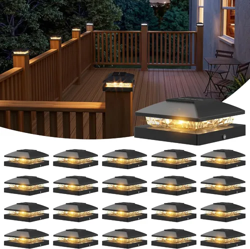 Vista 13 de JOFIOS Paquete de 12 luces solares con tapa de poste, impermeable IP65 Negro