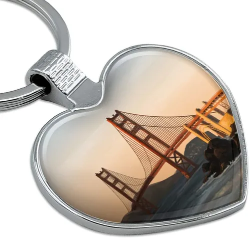 Vista 2 de Golden Gate Bridge San Francisco llavero corazón amor metal llavero, Cromado