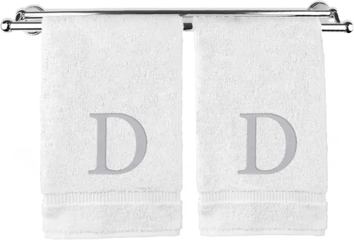 Vista 117 de Toalla de mano monogramada, regalo personalizado, juego de 2 - Toalla bordada con letra de bloque dorada - Extra absorbente 100% algodón turco