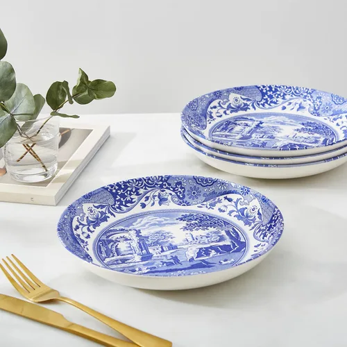 Vista 5 de Spode Tazón para pasta italiana azul, juego de 4 9 pulgadas, blanco Loza de loza, fabricada en Inglaterra, apta para lavavajillas y microondas