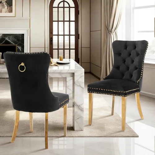 Vista 11 de Juego de 2 sillas de comedor de terciopelo con patas de madera, color beige Mid Century Modern Dining Chairs,Upholstered Chairs with Nailhead