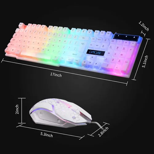 Vista 2 de CHONCHOW Combo de teclado y mouse RGB para juegos teclado iluminado por USB juego de mouse con retroiluminación LED arcoíris para computadora