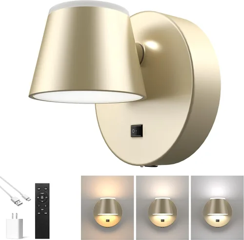 Vista 26 de URSOLA Aplique de pared que funciona con pilas con control remoto, lámpara de pared recargable con batería LED de 9000mAh, 3CCT y ajustable