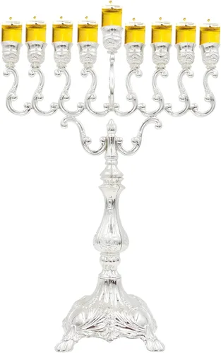Vista 13 de Majestic Giftware Menorá de Janucá chapada en plata con diseño de cuentas (MN-HA123) Compatible con velas estándar de Janucá Calidad duradera
