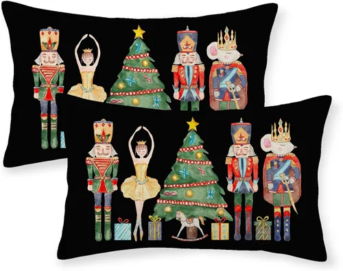 Vista 11 de Juego de 2 fundas de almohada navideñas de 16 x 16 pulgadas, fundas de almohada de lino color rojo con diseño de alces y ciervos de invierno