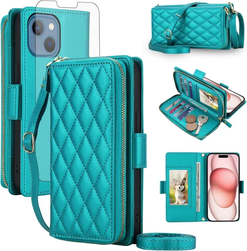 Vista 14 de Asuwish Funda compatible con iPhone 6/6s/7/8/SE 2020 2022 con cremallera y bloqueo RFID, protector de pantalla, correa cruzada i6 i7 i8 7s 8s SE2020