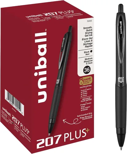 Vista 13 de Uniball Signo - Bolígrafo de gel retráctil, mediano de 0.028 in, tinta azul, barril con detalles azul/metálico, docena (paquete de 12)