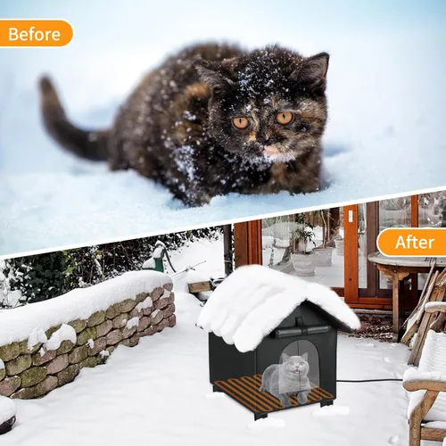 Vista 2 de Casas térmicas para gatos en invierno, impermeables, casa para gatos con calefacción elevada, aislada, exterior, refugio con puerta de escape