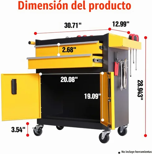 Vista 3 de Carrito Caja de Herramientas Resistente de Acero Rodante con Puertas con Cerradura (TZ12 Negro Amarillo)
