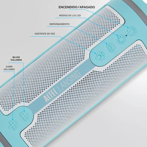 Vista 3 de Altec Lansing HydraMOTION 2.0 Altavoz Bluetooth Inalámbrico, Batería de 16H, Luces RGB, Carga Rápida USB-C, Altavoz Bluetooth Resistente al Agua