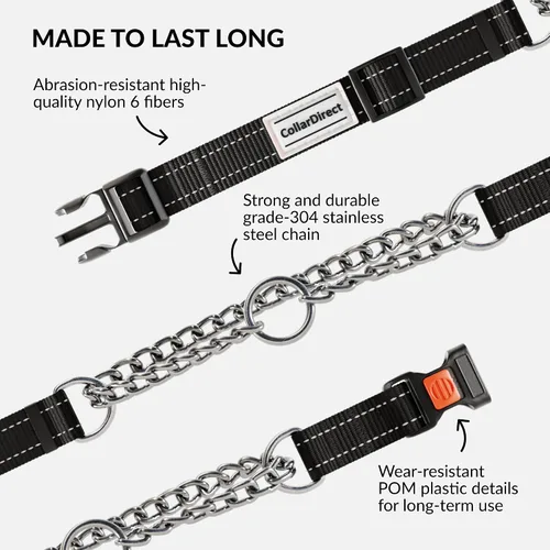 Vista 4 de CollarDirect Martingale - Collar para perro con cadena de acero inoxidable y hebilla de liberación rápida, collar reflectante para perros grandes