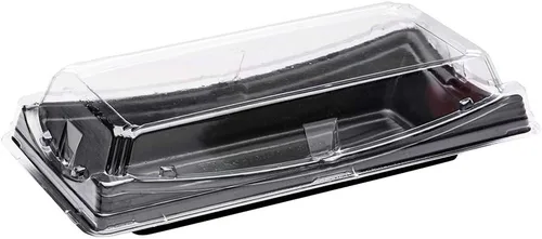 Vista 2 de Restaurantware Roku - Bandejas de sushi de 9.75 x 4.75 pulgadas, 100 recipientes desechables para sushi con tapas, recipientes largos