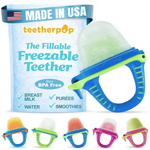 Vista 23 de Teetherpop Mordedor de silicona rellenable para bebés – Moldes de paletas de leche materna para la dentición con ranuras antiderrame – Mordedores