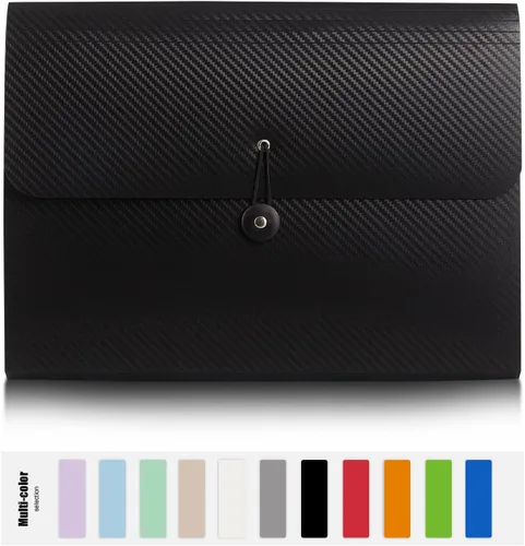 Vista 2 de Carpeta de archivos expandible con 13 bolsillos, carpeta de archivo de acordeón para documentos, organizador estético de papel negro