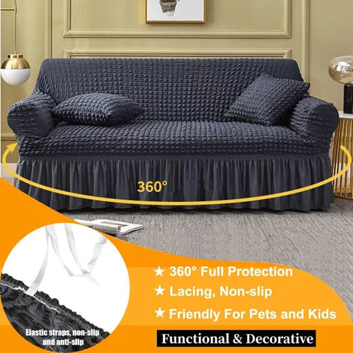 Vista 4 de Funda para sofá de 1 pieza para sofá de 1, 2, 3, 4, con falda, duradera, lavable, de alta elasticidad, fácil ajuste, protector universal de muebles