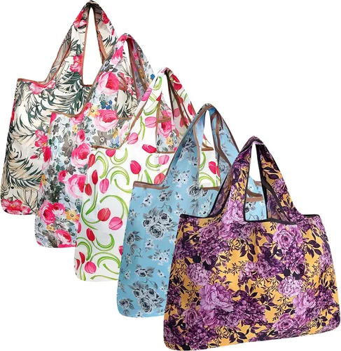Vista 23 de allydrew Bolsas grandes plegables de nailon reutilizables para comestibles, paquete de 5