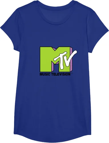 Vista 66 de Camiseta de tratamiento de relleno con logotipo MTV verde lima y morado, Negro, S Azul Marino