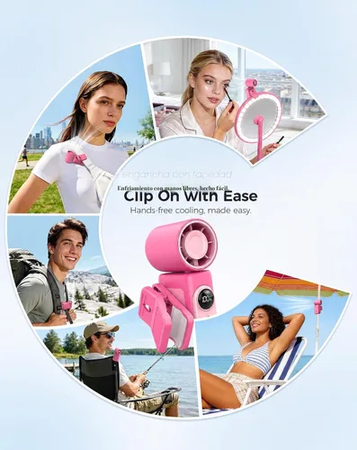 Vista 5 de Hotsales Ventilador portátil con clip para cochecitos, ventilador turbo de Berry Pink