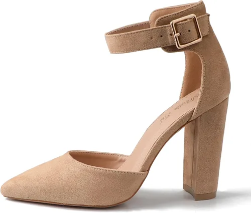 Vista 3 de Tacones altos. Zapatos de tacón grueso y puntiagudos con punta cerrada, zapatos de moda para fiestas, bodas, regalos para mujeres