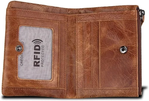 Vista 6 de TAUFE Men's Wallets, Men's Crazy Horse Leather Leather Wallet for Man Wallet Short (Color Coffee)