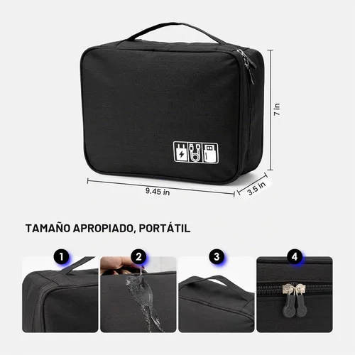 Vista 2 de Bolsa organizadora de cables, funda de viaje para accesorios electrónicos, bolsa de almacenamiento impermeable de doble capa para cargador, cable