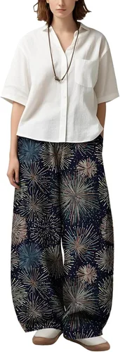 Vista 20 de Womens Wide Leg Firework Pattern Pants High Waist Cotton Blend Lantern Trousers Casual Summer Loungewear