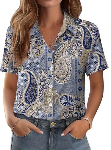 Vista 17 de Zeagoo Blusa de manga corta con botones para mujer, con bolsillo en el busto, para negocios, casual, para el trabajo, trajes de verano