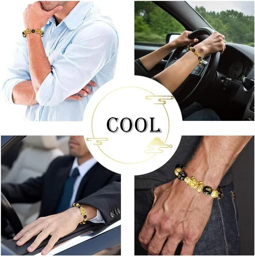 Vista 6 de Pulsera Feng Shui de obsidiana negra, personaje vietnamita Sagin Pixiu para protección que puede traer suerte y prosperidad, adecuada para cualquier