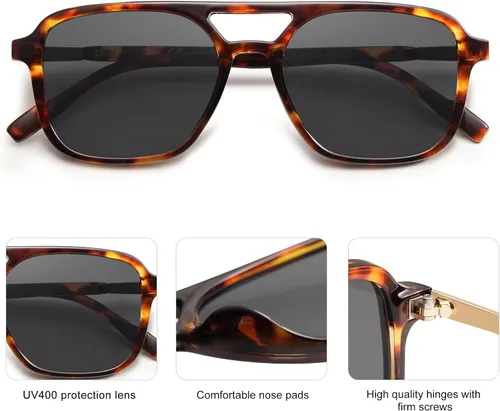 Vista 4 de SOJOS Lentes de sol estilo aviador retro para mujeres y hombres, rectángulos de moda SJ2202