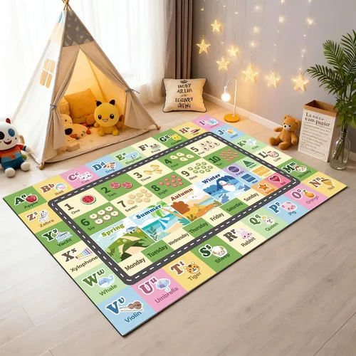 Vista 15 de Alfombra ABC infantil para sala de juegos, alfombra del alfabeto para el aula, alfombra lavable para habitación de bebé, sala de juegos, dormitorio