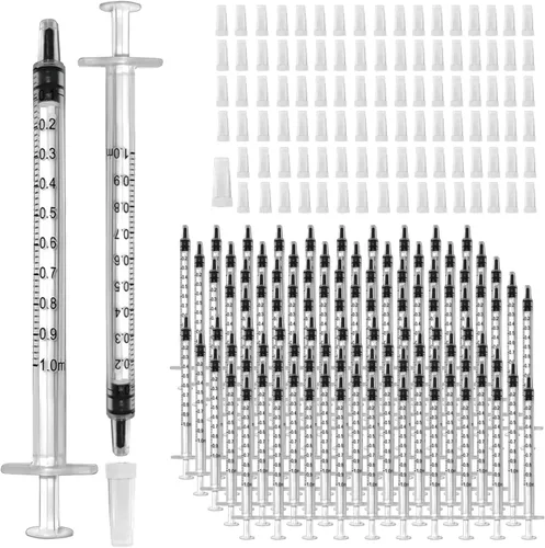 Vista 12 de Paquete de 20 jeringas de 1ml con tapa para líquido, jeringas pequeñas de plástico de 1cc con cubierta para mascotas orales, laboratorios