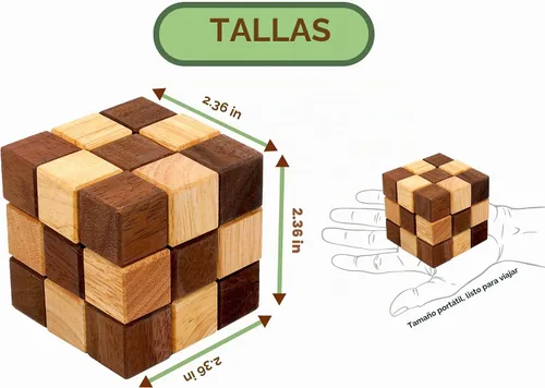 Vista 3 de BSIRI Juego clásico de rompecabezas de serpiente (tamaño M) – Rompecabezas 3D para adultos en mano con diseños de cubo de madera de magia
